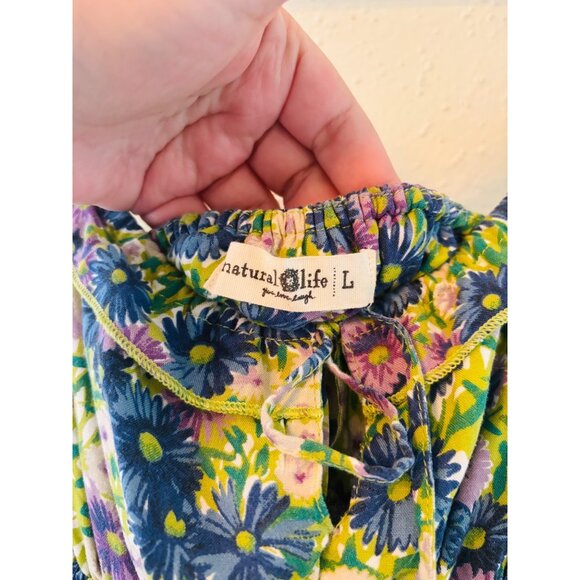 Natural Life Elizabeth Boho Floral Cottage Maxi Dress Ruffled Fairy Size L - Picture 8 of 12